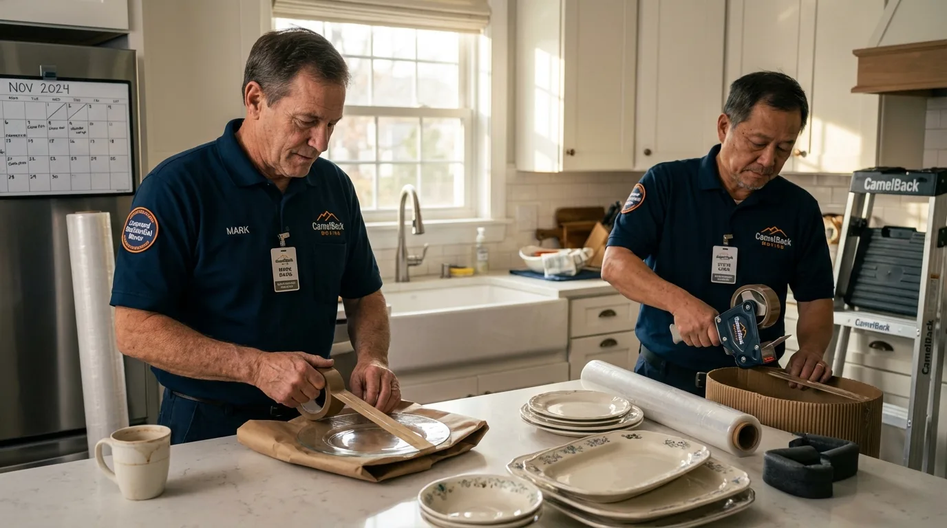 Professional crew packing kitchen dishware in Commerce, GA